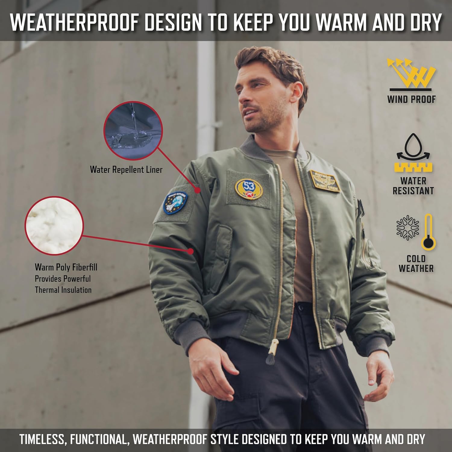 Rothco Flight Jacket with Patches - Classic Cold Weather Bomber Jacket with Morale Patches Included - Image 3