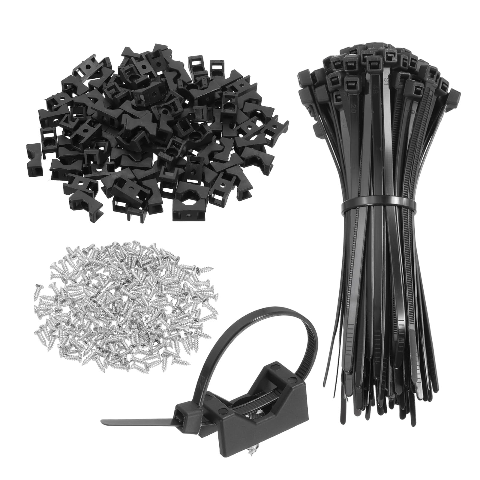 QUARKZMAN 240pcs Supporti A Sella Per Fascette Da 30mm Con Fascette Da 150mm E Viti Autofilettanti M5, Set Di Supporti Organizzatori Per Cavi, Nero