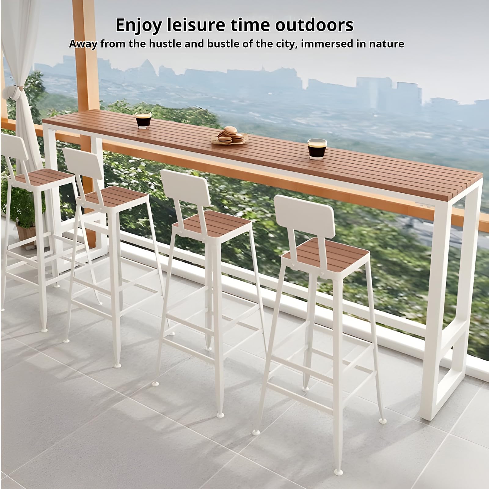 Table de bar moderne d'extérieur – Table de salle à manger à tréteaux en bois pour terrasse, balcon et F – Table de comptoir de bar (75 x 40 x 40 cm, rond, blanc)