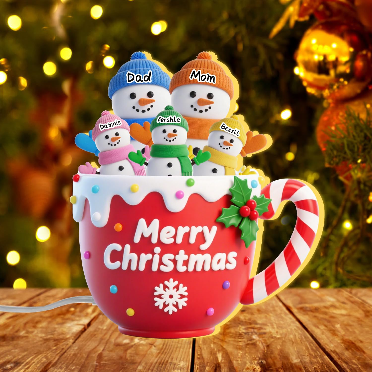 MYZQIFF Personalized Snowman Grandma, Grandpa, Grandparents and Grandkids LED Light Box, Custom Family Grandkids Name Christmas Snowman Grandma Night Light Lamp Box Desk Decor for Gigi Nana (style09)
