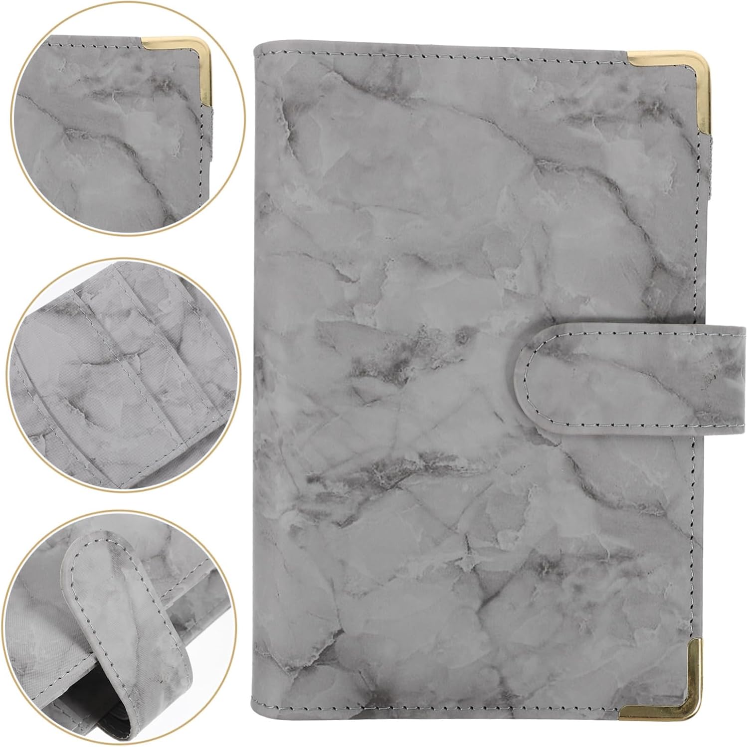 A6 Binder Notebook Shell with Marble Print PU Cover Gray image 5