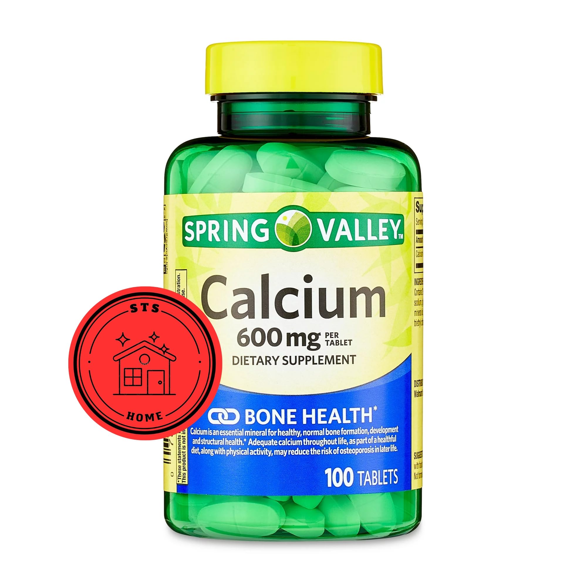 Spring Valley Calcium 600 mg, 100 Tablets | Calcium Supplement 600 mg | Calcium Supplement + STS Sticker.