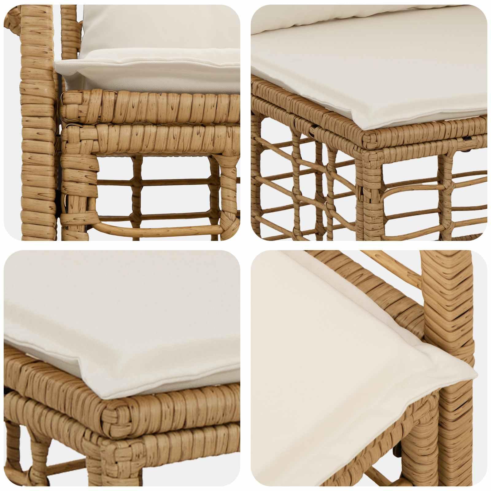Juego de sofás de exterior de 3 piezas, muebles de jardín de polirratán, conjunto de asientos modulares para terraza y balcón, incluye cojines, color blanco crema y natural