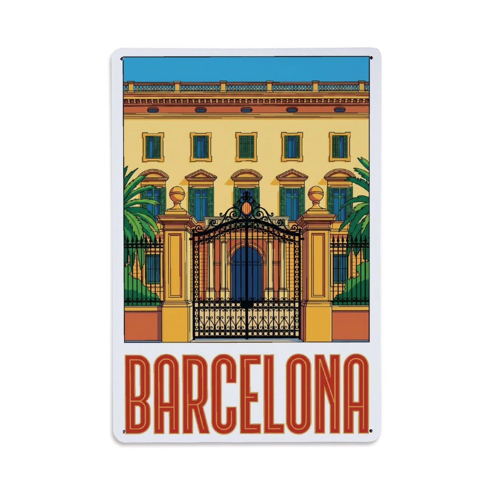 Fqnyr Style Vintage Travel Palace Spain Grand Metal Tin Sign Plaque Wall Decor For Cafe, Club Bar, Office, Home Garden Metal Poster 8X12inch