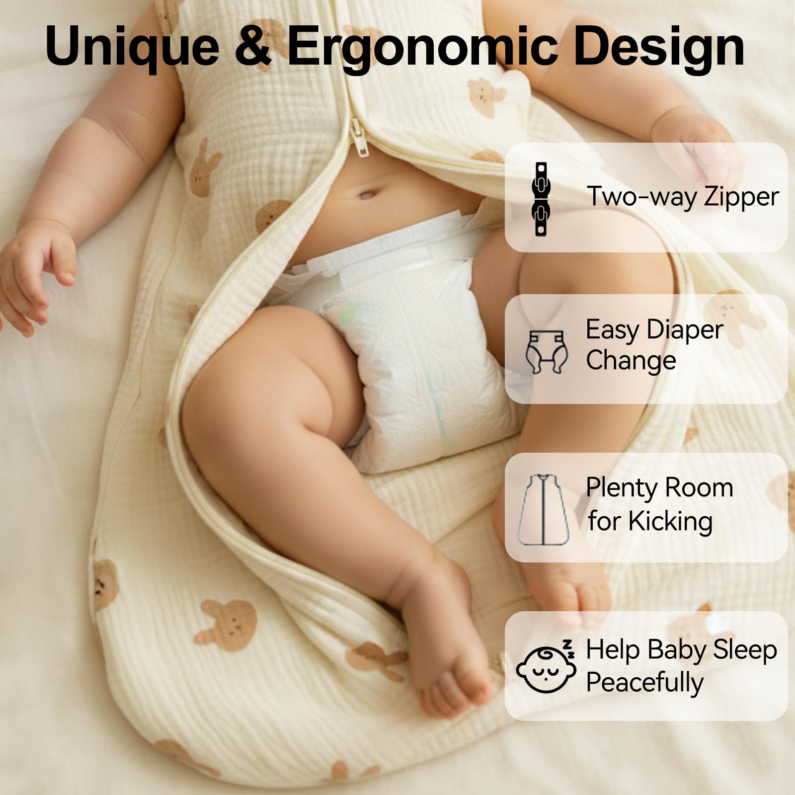 Hovershoes Baby Sleeping Bag 1.0 Tog for Newborn Infant Boys Girls Sleep Sack Wearable Blanket Cotton Unisex Toddler Sleep Bag with 2-Way Zipper for 0-12 Months - Ideal for 20-24C Temperatures - Image 3