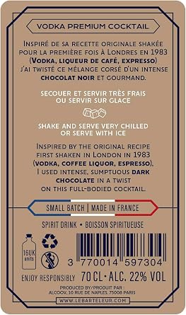 Le Barteleur Espresso Martini Cocktail - Premium Ready To Drink, Pre-Mixed Bar Quality Cocktails - 70cl
