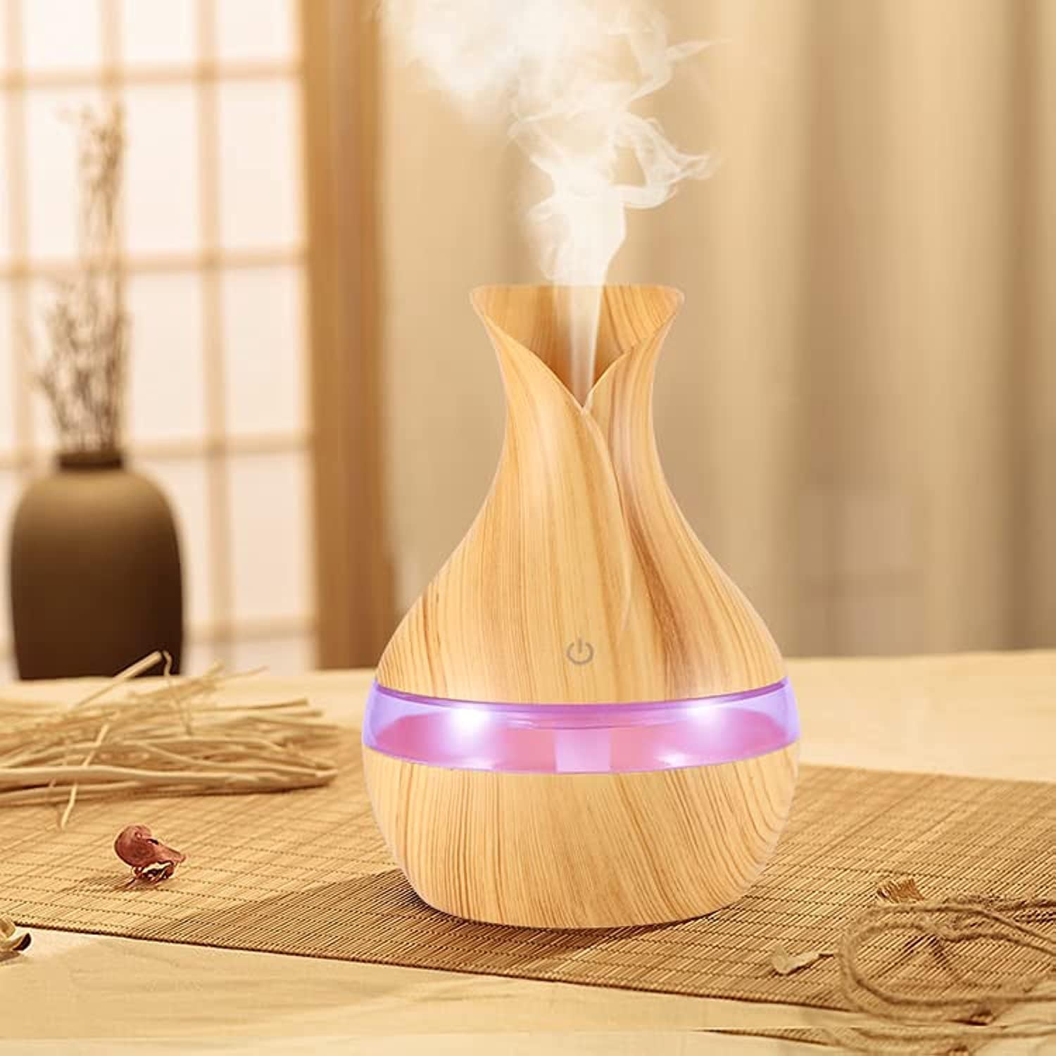 mobigon Wood Cool Mist Ultrasonic Humidifier with Aroma Diffuser and 7 Colorful Night Lights, 300ml