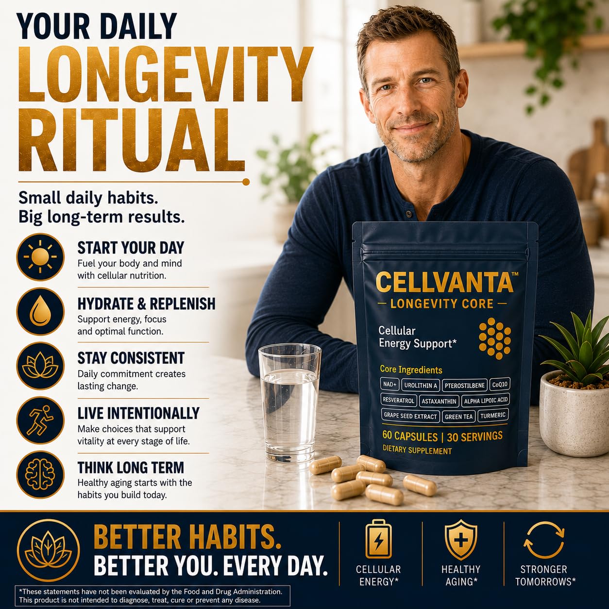Cellvanta Cellular Energy Support - Urolithin A, NAD+, CoQ10, Resveratrol — Amazon image 9