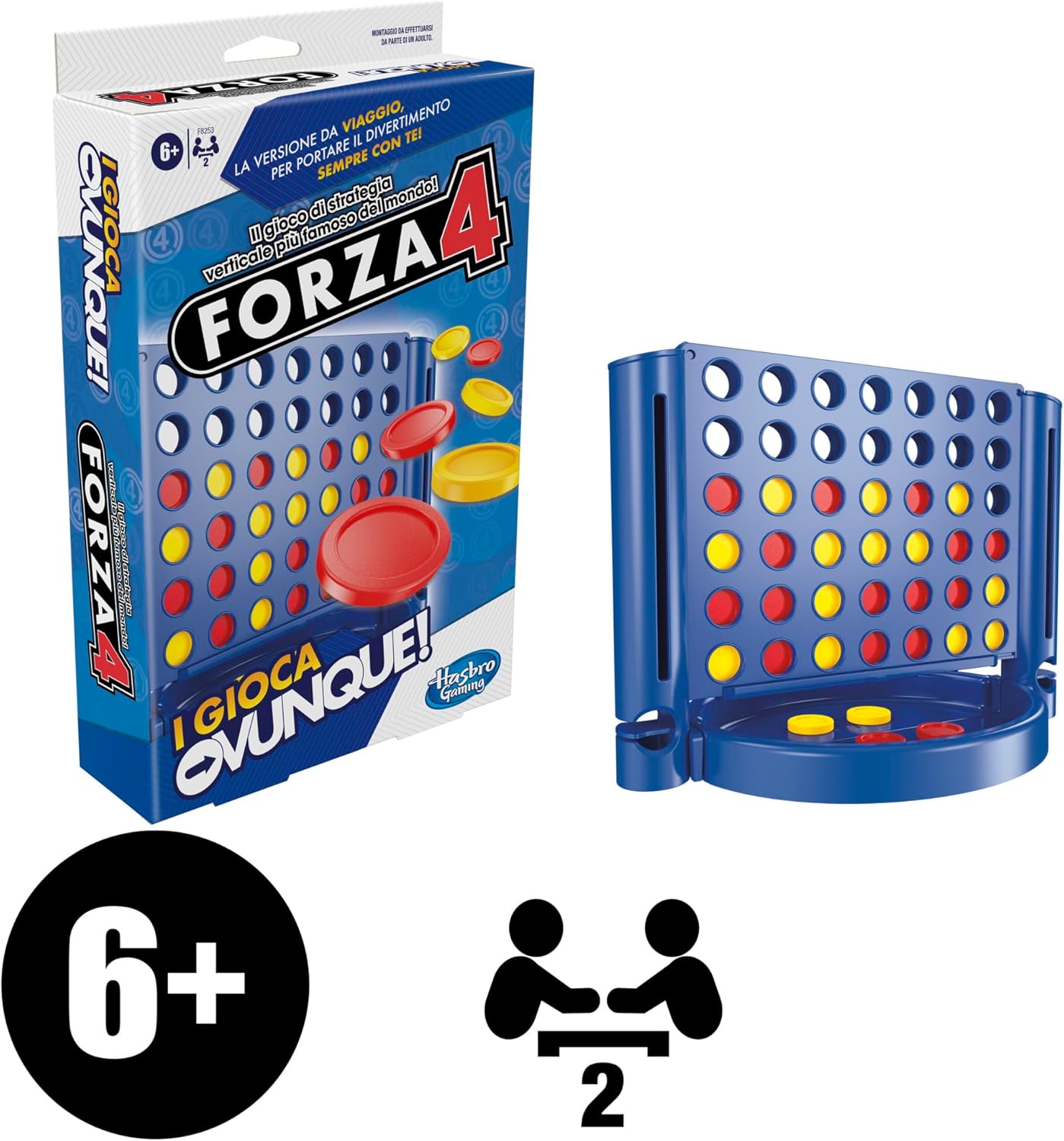 Hasbro Gaming Forza 4, I Play Anywhere, Portable Game, Travel Board Games for Children and Girls Ages 6 and up, Vertical Strategy Toy for 2 Players