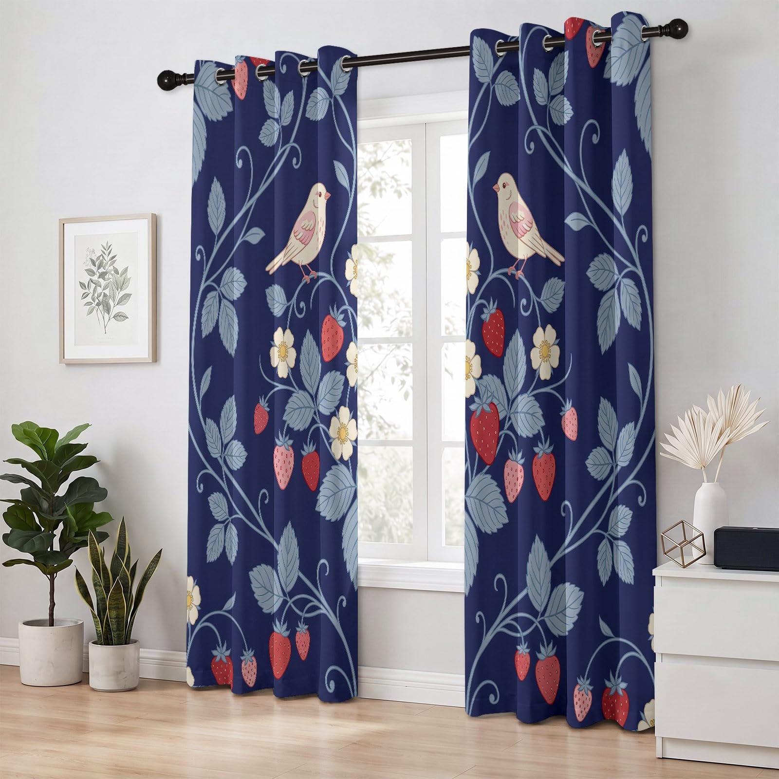 Generisch Blickdichte Vorhänge Set Ländlich Klassisch mit Ösen, Frucht Erdbeere Verdunklungsvorhänge Thermo Isoliert 2 Stück - Bedruckte Gardinen Deko für Wohnzimmer Schlafzimmer 229 x 117 cm (H x B)