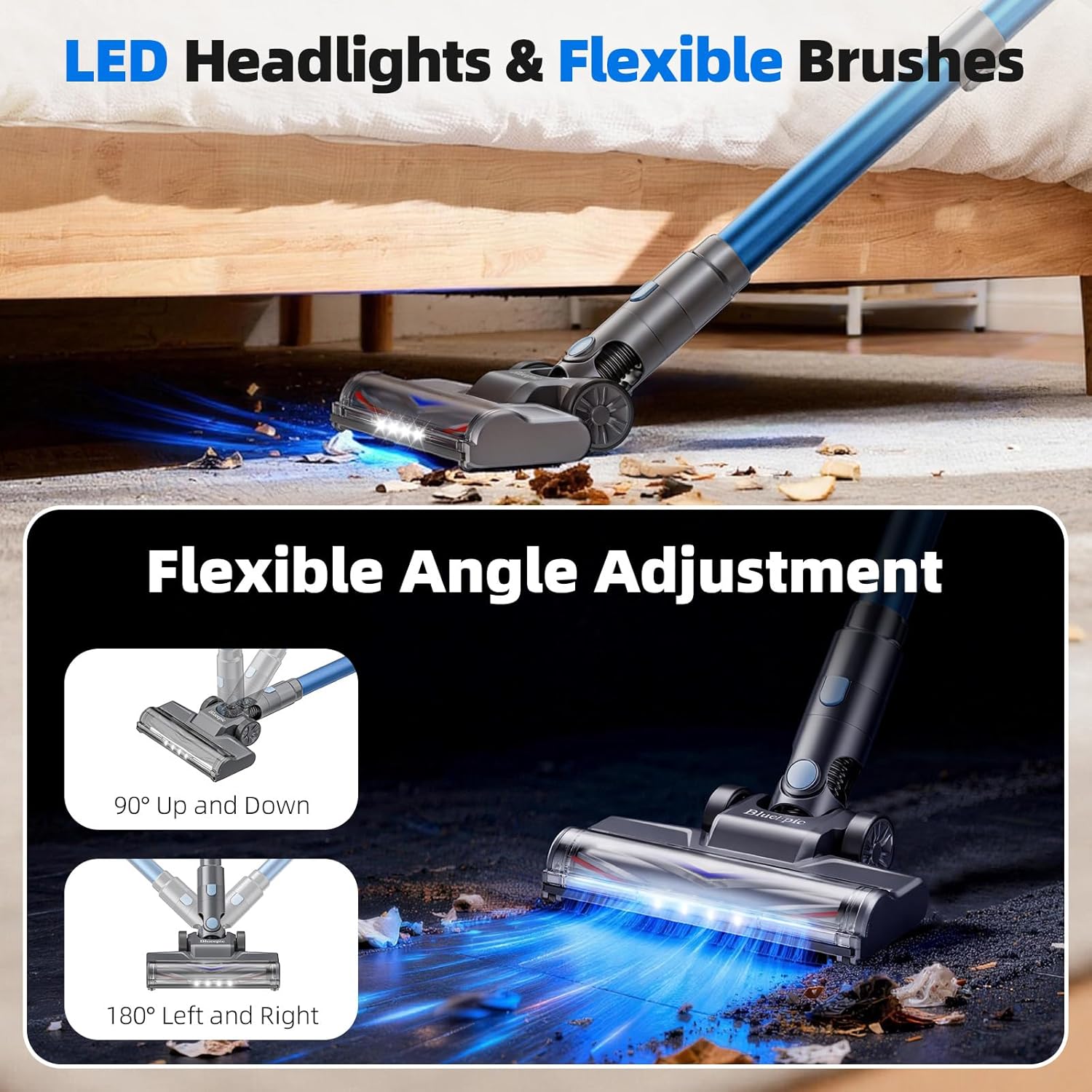 BlueEpic Cordless Vacuum Cleaner for Home, 40KPA/300W Stick Vacuums with Charging Wall Dock, Anti-Tangle, 6 in 1 Lightweight Handheld Vacuum for Pet Hair, Hard Floor, Carpet