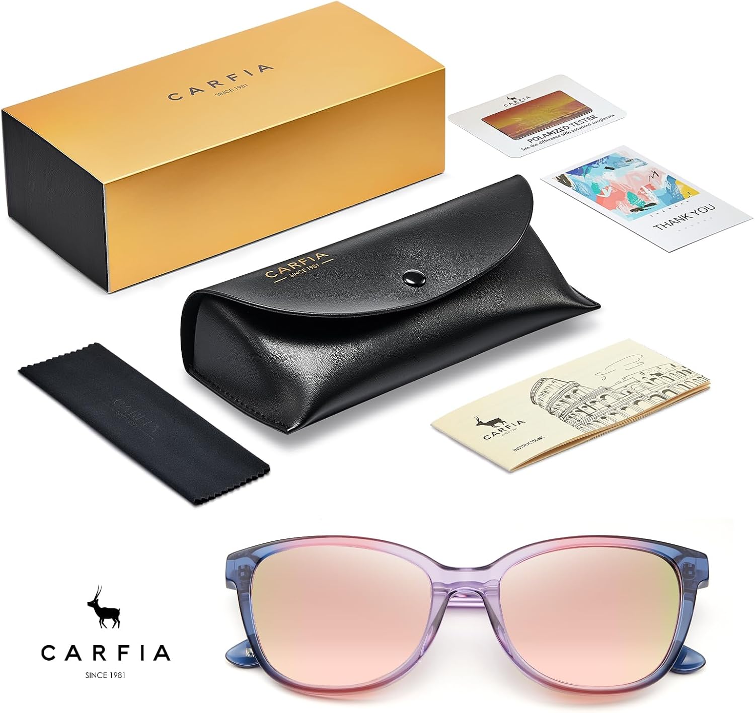 CARFIA Designer Acetate Womens Polarized Sunglasses Fit Most Face Shapes Trendy Shades UV Protection Hypoallergenic Handmade - Image 8