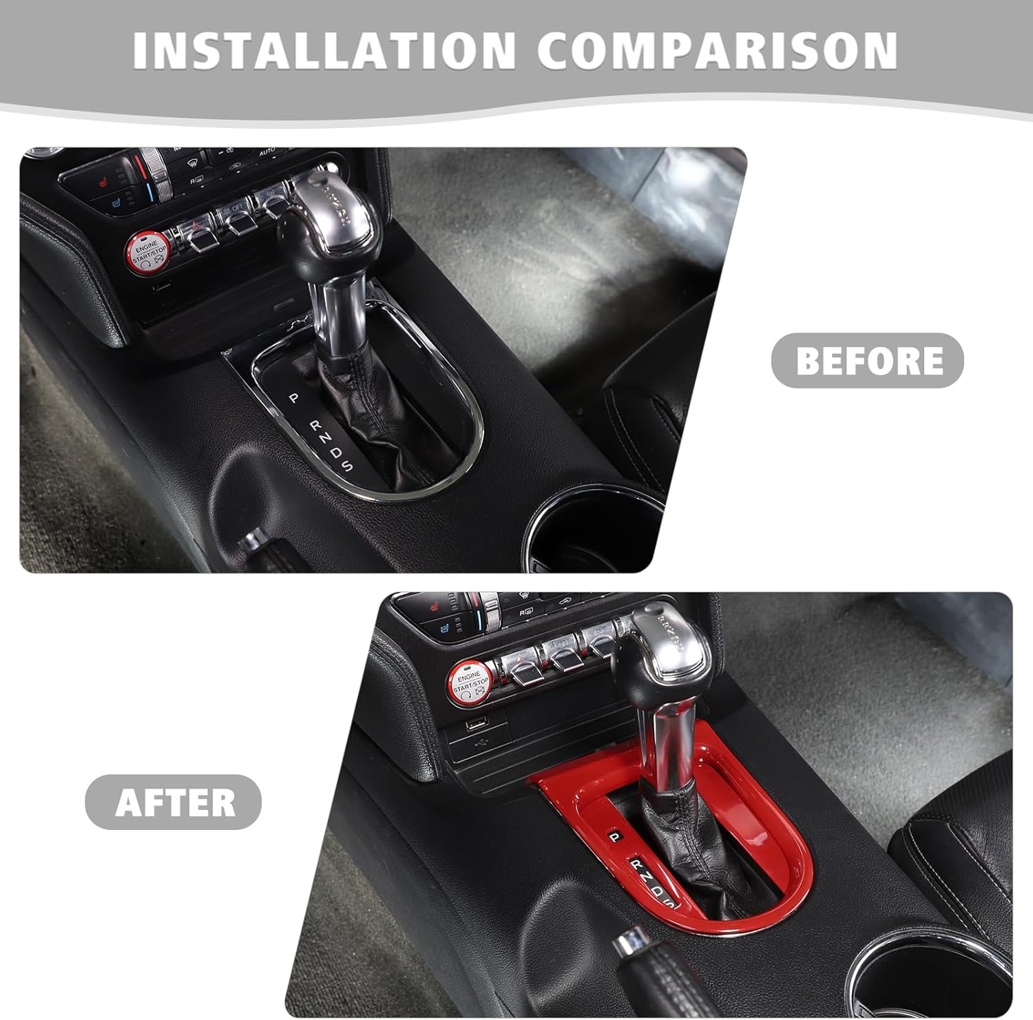 Jimen Compatible with Ford Mustang 2015-2023, 3PCS Gear Shift Cover Trim Frame (Red)