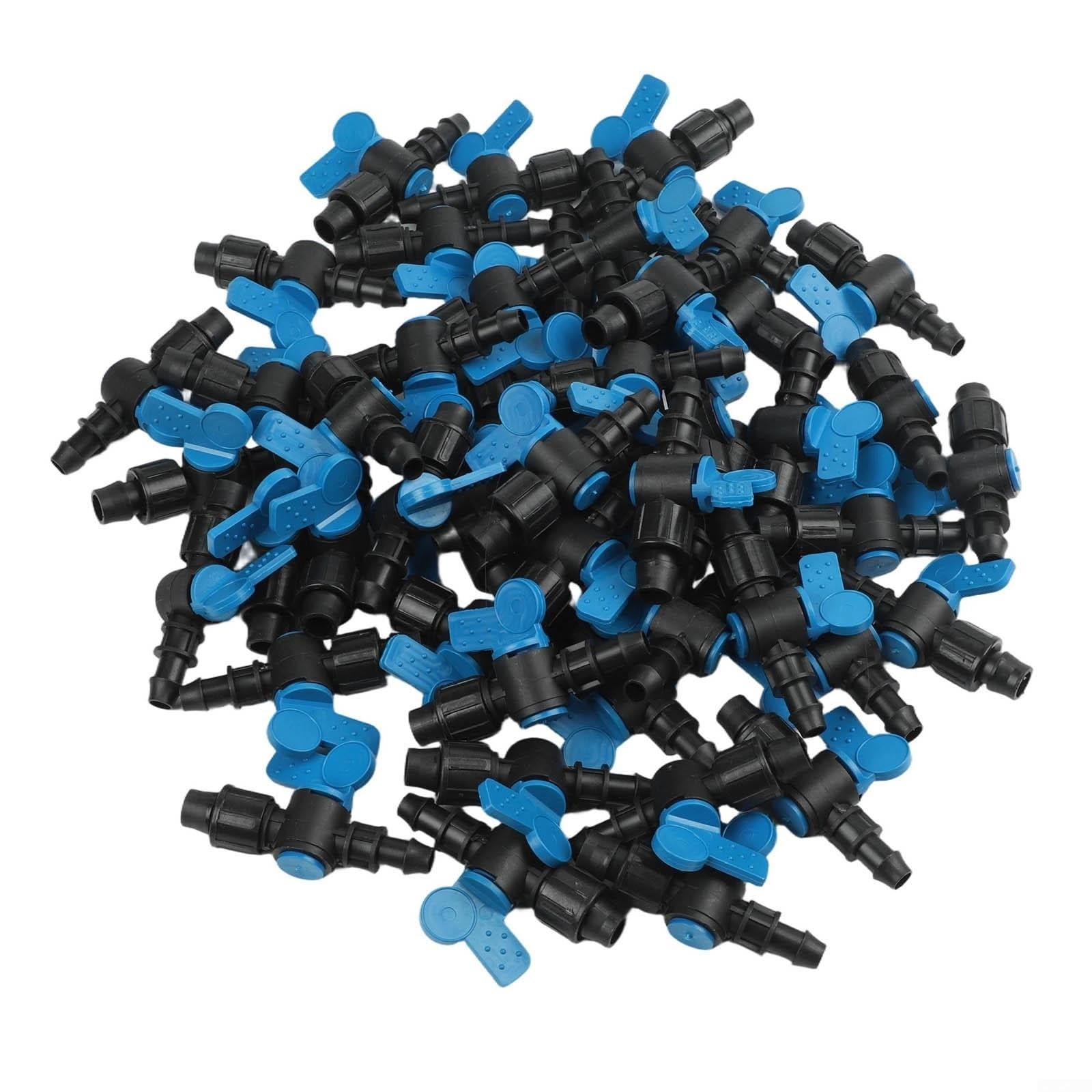 Paquete de 3 conectores de tubería de 16 mm con válvula de bola mini para manguera de riego por goteo, accesorios de bloqueo de tuerca de polietileno con prevención segura de fugas