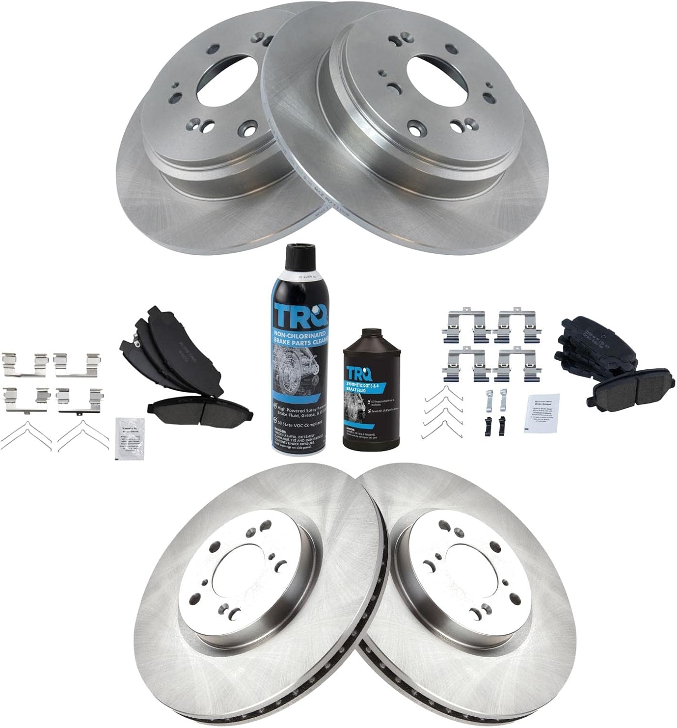 TRQ Front and Rear Brake Pad & Rotor Kit Brake Chemical Kit Brake Pads Brake Rotor Ceramic Compatible with 2007-2013 Acura MDX 2010-2013 ZDX 2009-2015 Honda Pilot