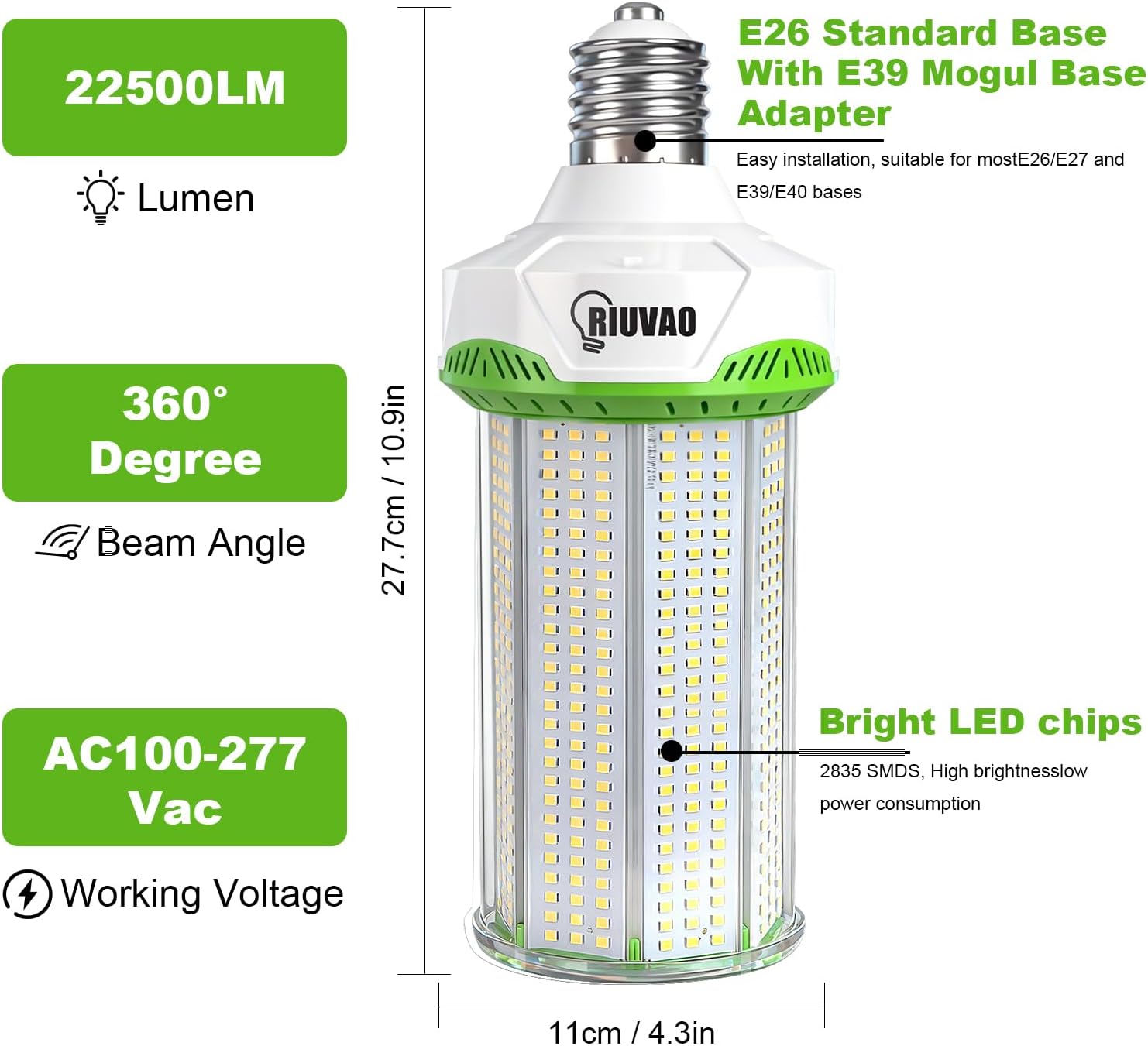 2-Pack 150W LED Corn Light Bulbs,5000K 22500lm,E26/E39 Base,1500W Equivalent LED Corn Light Bulbs for Commercial Industrial Lighting Warehouse High Bay Light Fixture Garage Workshop