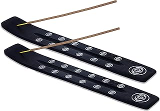 Traditional-Handmade-Burner Wooden-Incense-Stick-Holder Ash-Catcher-Stand for-Aromatherapy-Meditation-Yoga (Black Strength) 10 Inches, Pack of 2