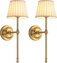 KDG Gold Cordless Wall Sconces Set of 2, Beige Fabric LED Wall Lamps | Wireless Small Rechargeable Battery, Portable Lighting for Wall Painting, Living Room, Bedroom, Hallway, Gifts, Night Light