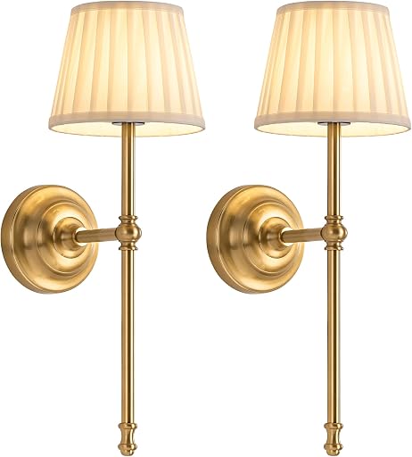 KDG Gold Cordless Wall Sconces Set of 2, Beige Fabric LED Wall Lamps | Wireless Small Rechargeable Battery, Portable Lighting for Wall Painting, Living Room, Bedroom, Hallway, Gifts, Night Light