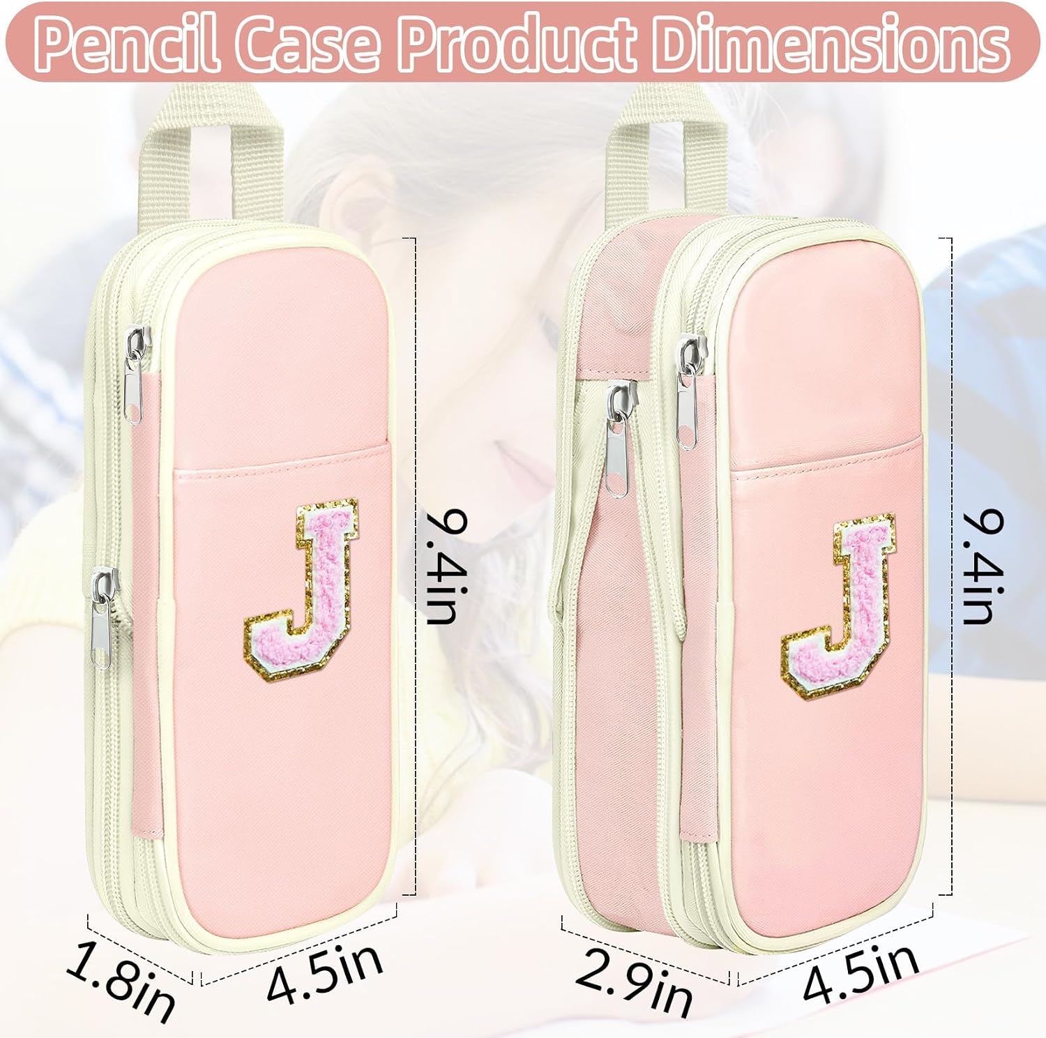 Preppy Pencil Case for Girls, Large Initial Pencil Pouch for School Supplies, Portable Pink Pen Bag with Zipper, Cute Aesthetic Pen Box, Compartments Stationary Organizer for Kids Teens Adults image 4