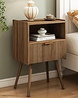 JOONEE Modern Walnut Brown Nightstand with Drawer & Open Shelf - Bedside End Table for Bedroom, Living Room, Small Spaces, Easy Assembly