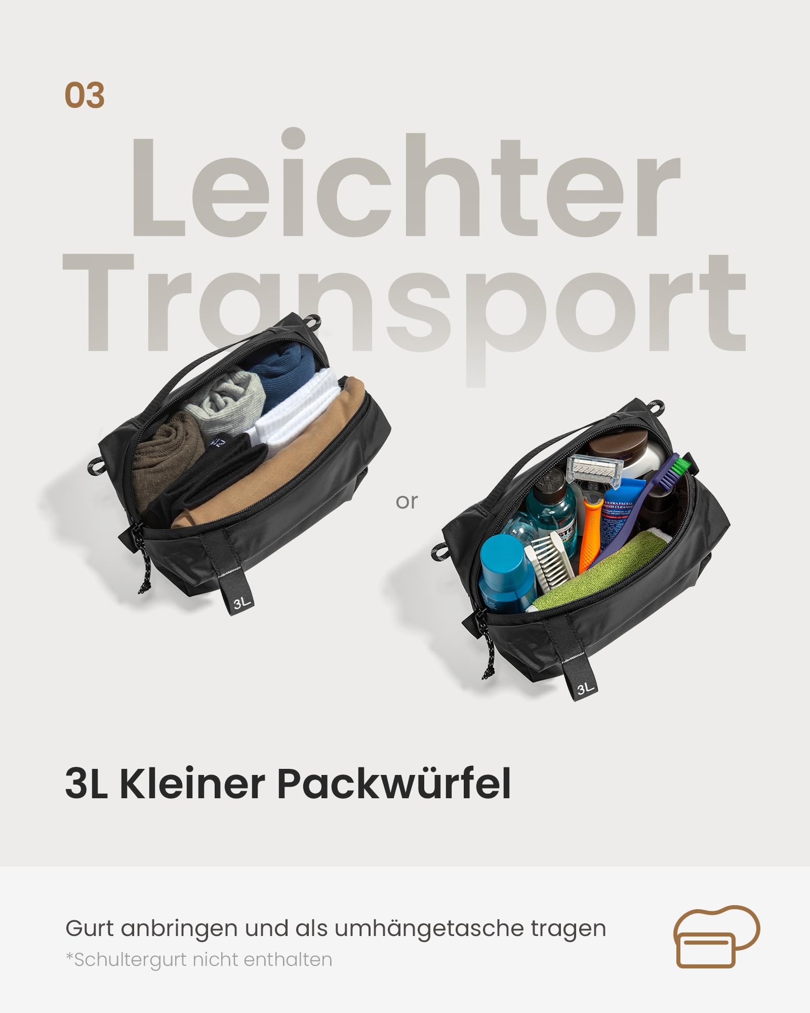tomtoc Koffer Organizer Set, 3-teiliges Packing Cubes Compression, Geruchsabweisende Packwürfel, Reise Gadgets Kofferorganizer, Travel Essentials Packtaschen, Rucksack Organizer, Urlaub Must Haves