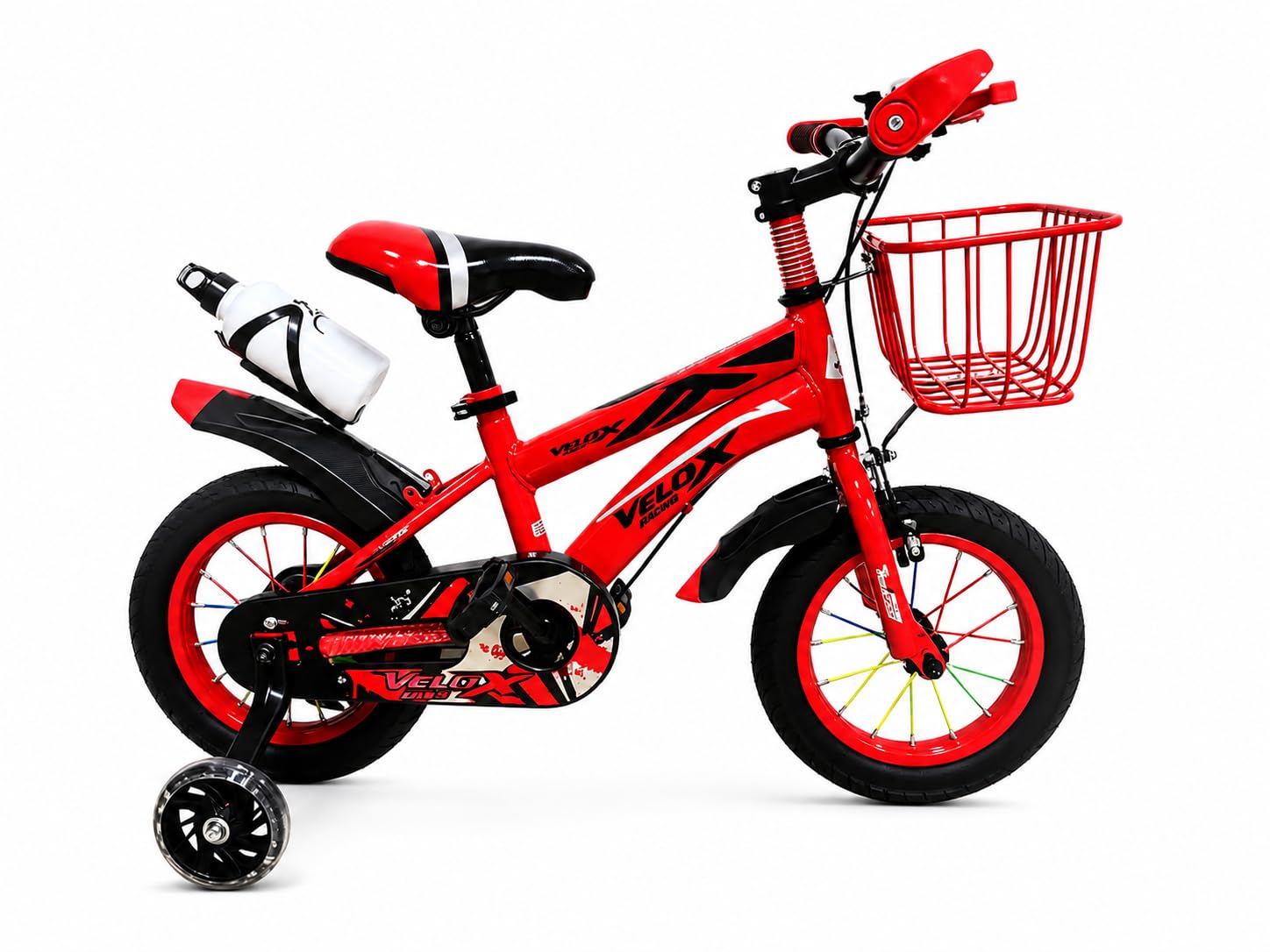 selling united Kids Bike with Removable Light-Up Training Wheels, 12/14/16/18 Inch Children’s Bicycle, Adjustable Sport Bike 2-12 Years Old, Front Basket, Bottle, Bell & Tool Kit (Red, 14 inch)