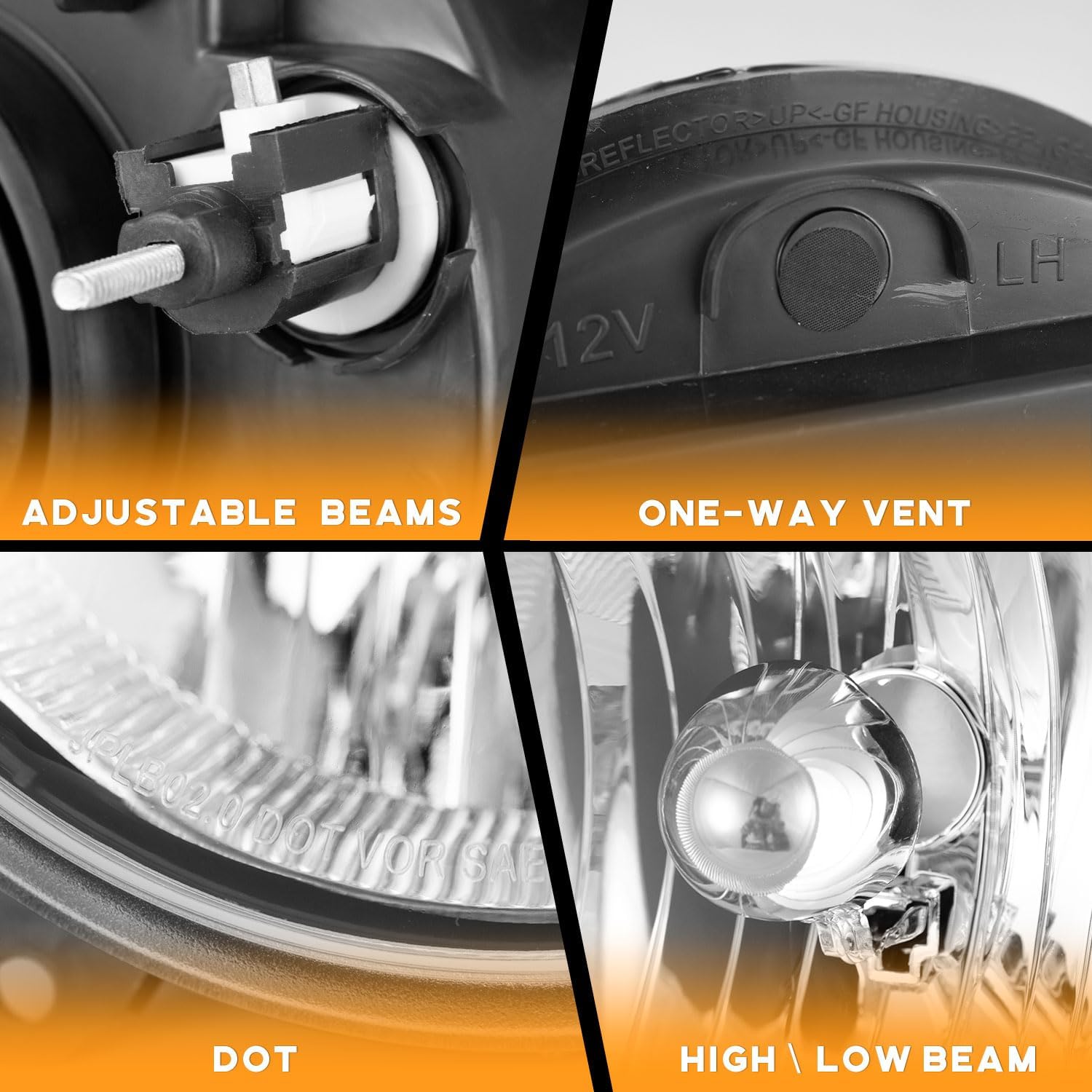 Close-up of headlight features including adjustable beams