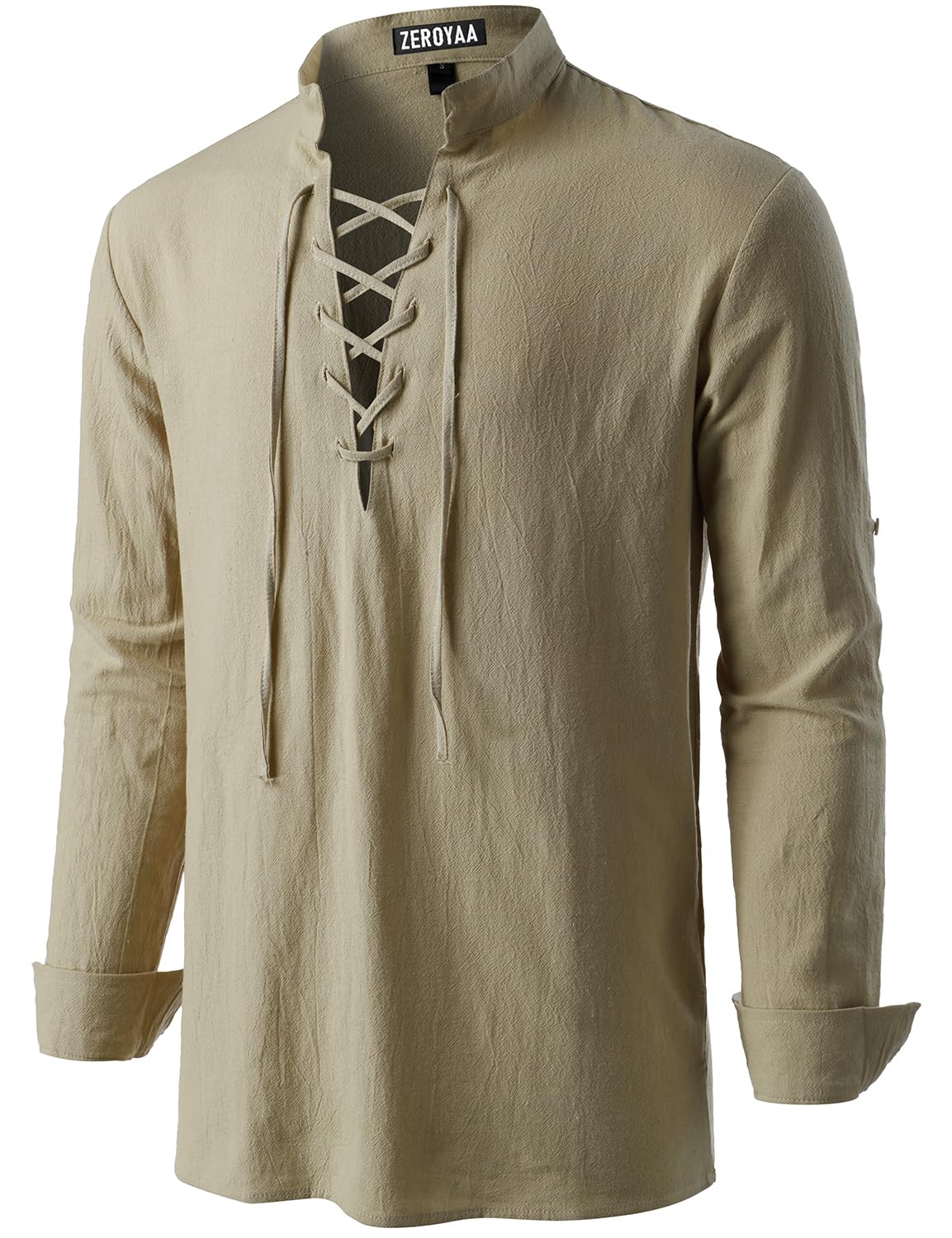 Sponsored Ad - ZEROYAA Men's Medieval Vintage Long Sleeve Lace Up Shirt Renaissance Costume for Halloween Viking Pirate Cosplay