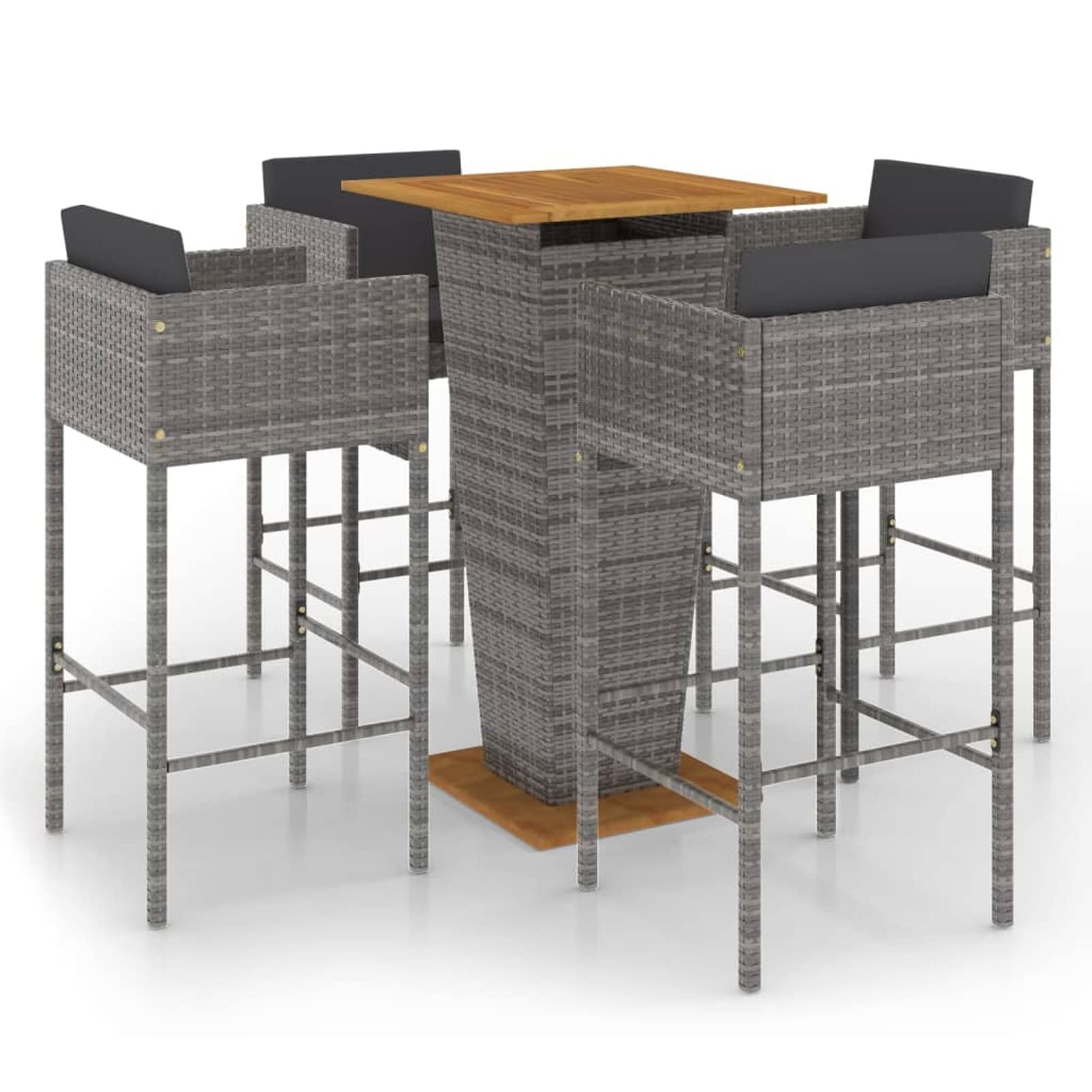 Ensemble de Bar Ensemble de Bar de Jardin Salon de Jardin Exterieur Salon Jardin Ensemble de Bar de Jardin 5 pcs et Coussins Résine tressée Gris g