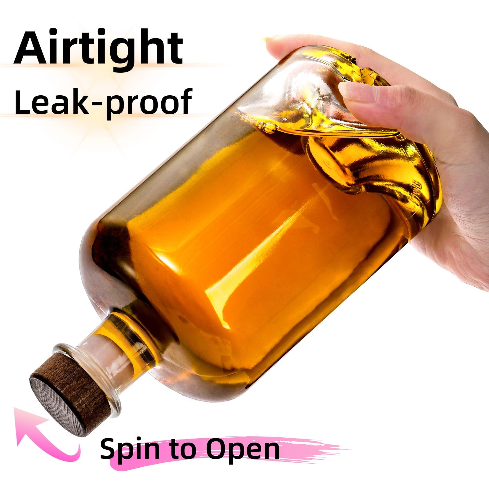 WRINGKIT Paquete de 4 botellas de licor de vidrio, botellas de vino transparentes de 25 onzas con tapón de corcho en T, dispensador de botellas de whisky de vodka de base pesada para bebidas, bebidas,