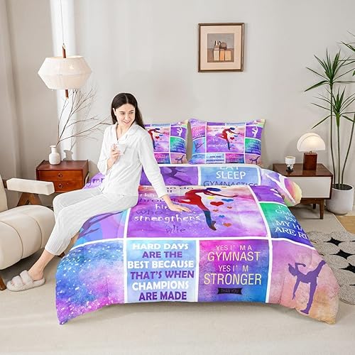 Miniatura 9 de Juego de edredón para niños amantes de la danza de gimnasia, tamaño matrimonial, juego de ropa de cama romántica de cielo estrellado y galaxia,