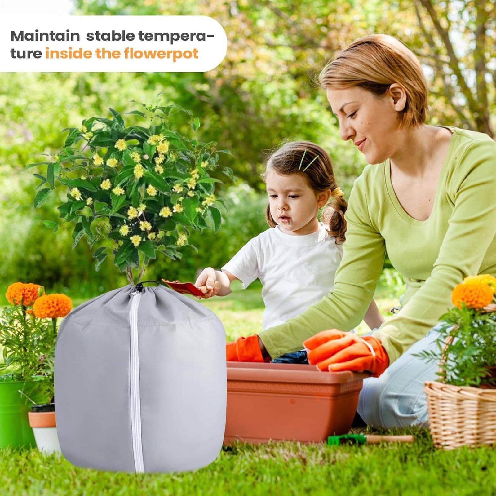 Funda de protección para plantas de invierno, funda para macetas al aire libre con cordón y cremallera, bolsa protectora para macetas