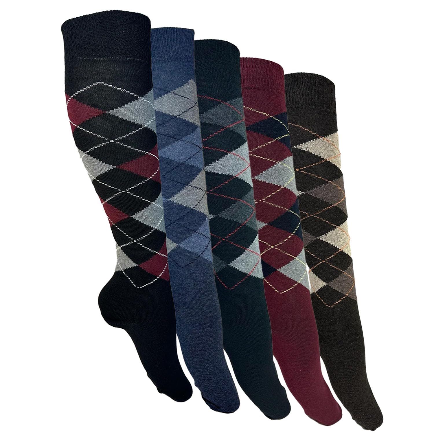 VEARZ Mens Long Hose Cotton Rich Argyle Summer Golfing Sport Knee High Socks Size 6-11 (Assorted (03 Pairs))