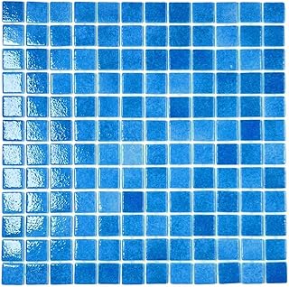 Tenedos Blue Recycled Glass Mosaic Tile Square 7/8 Inch Pattern for Kitc...