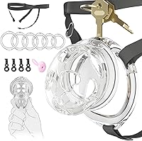 Vista 10 de Encantador cinturón de castidad rosa para hombres, dispositivos de castidad ligeros con cabeza de silicona suave de 6 anillos, accesorios de bondage