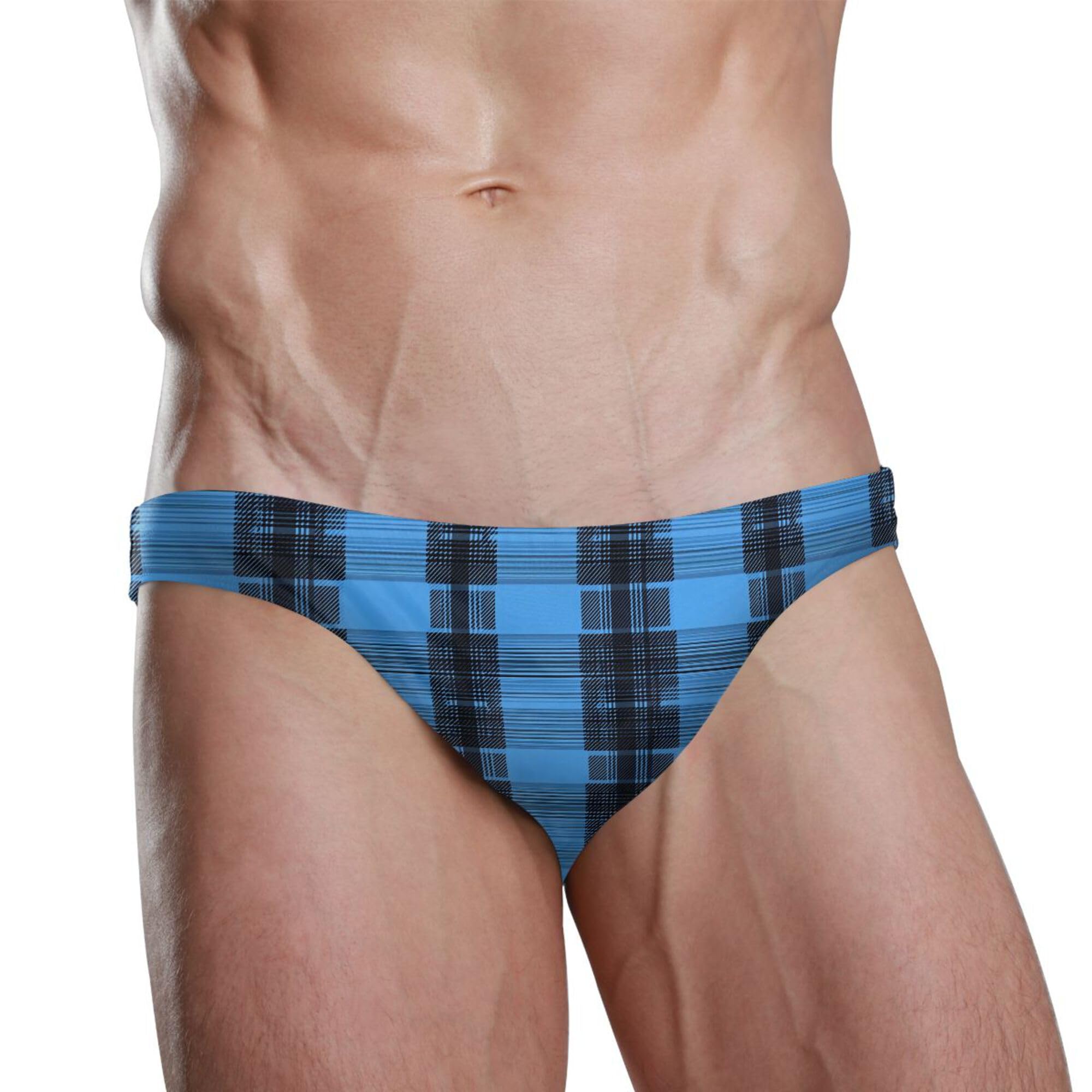 Blue Buffalo Check Plaid Swim Briefs for Men Swimsuit Bikini Swimwear S B0403953