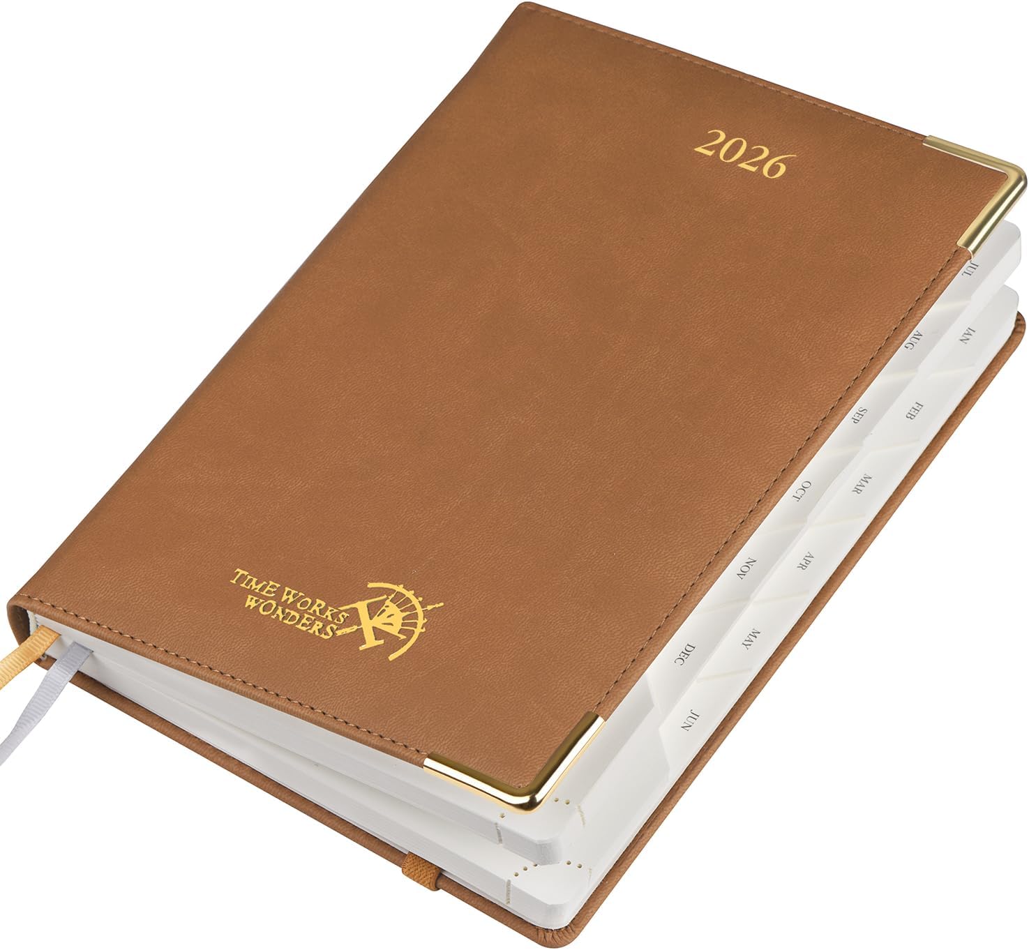 POPRUN Daily Planner 2026 (Medium-5.75" x 8.5") One Page Per Day Planner with Vegan Leather Hardcover - Agenda 2026 (Jan. - Dec.) Page A Day Calendar Book with Monthly Tabs, Inner Pocket - Brown Brown A5-5.75" x 8.5" Jan.2026 - Dec.2026