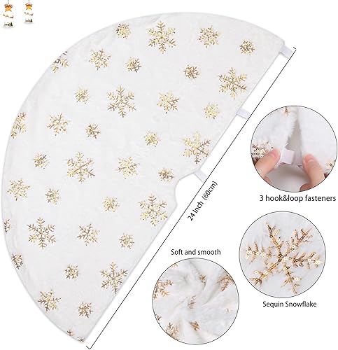 Miniatura 2 de Falda blanca para árbol de Navidad, falda de árbol de piel sintética, alfombra de árbol de lentejuelas de 24 pulgadas, falda de árbol de purpurina