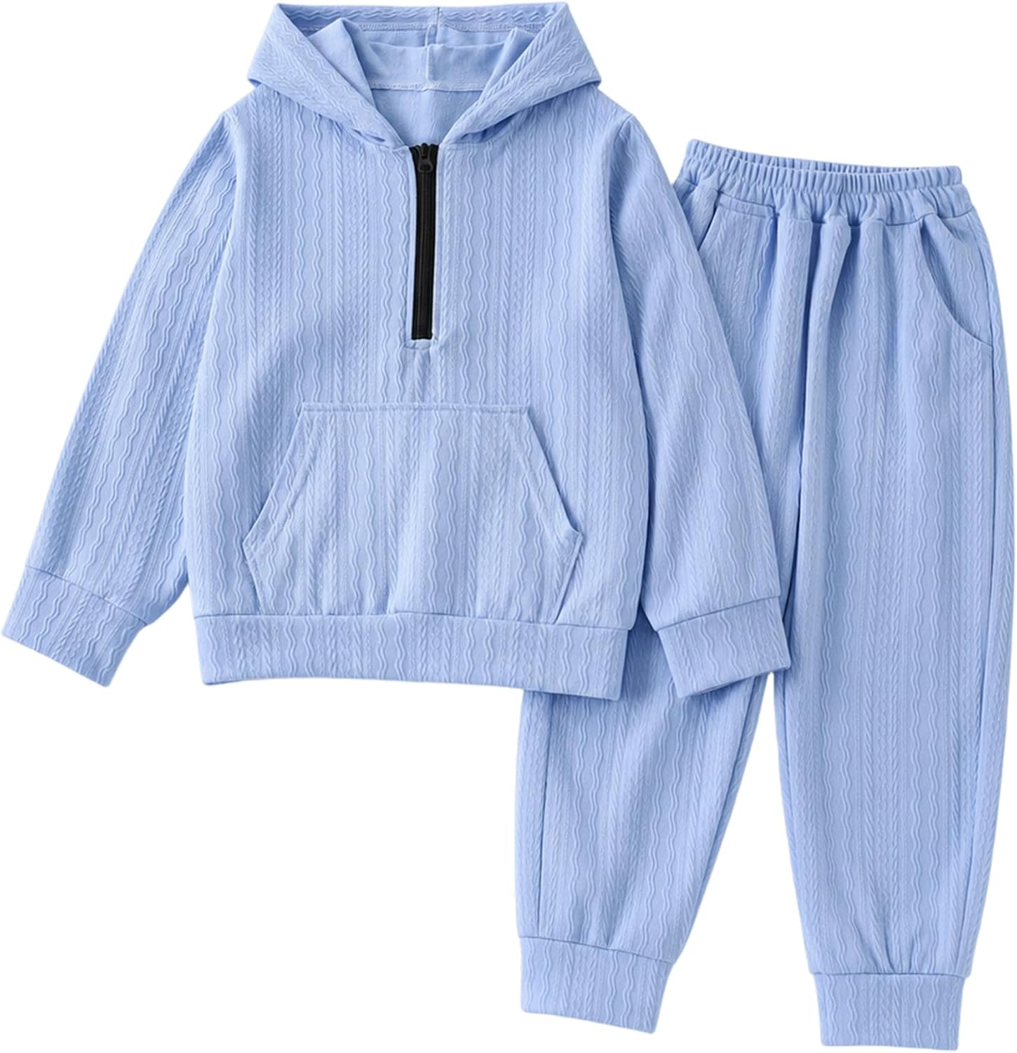 Boys 2 Piece Outfit 3D Textured Half Zip Hoodie Sweatpants Set 3-12Y