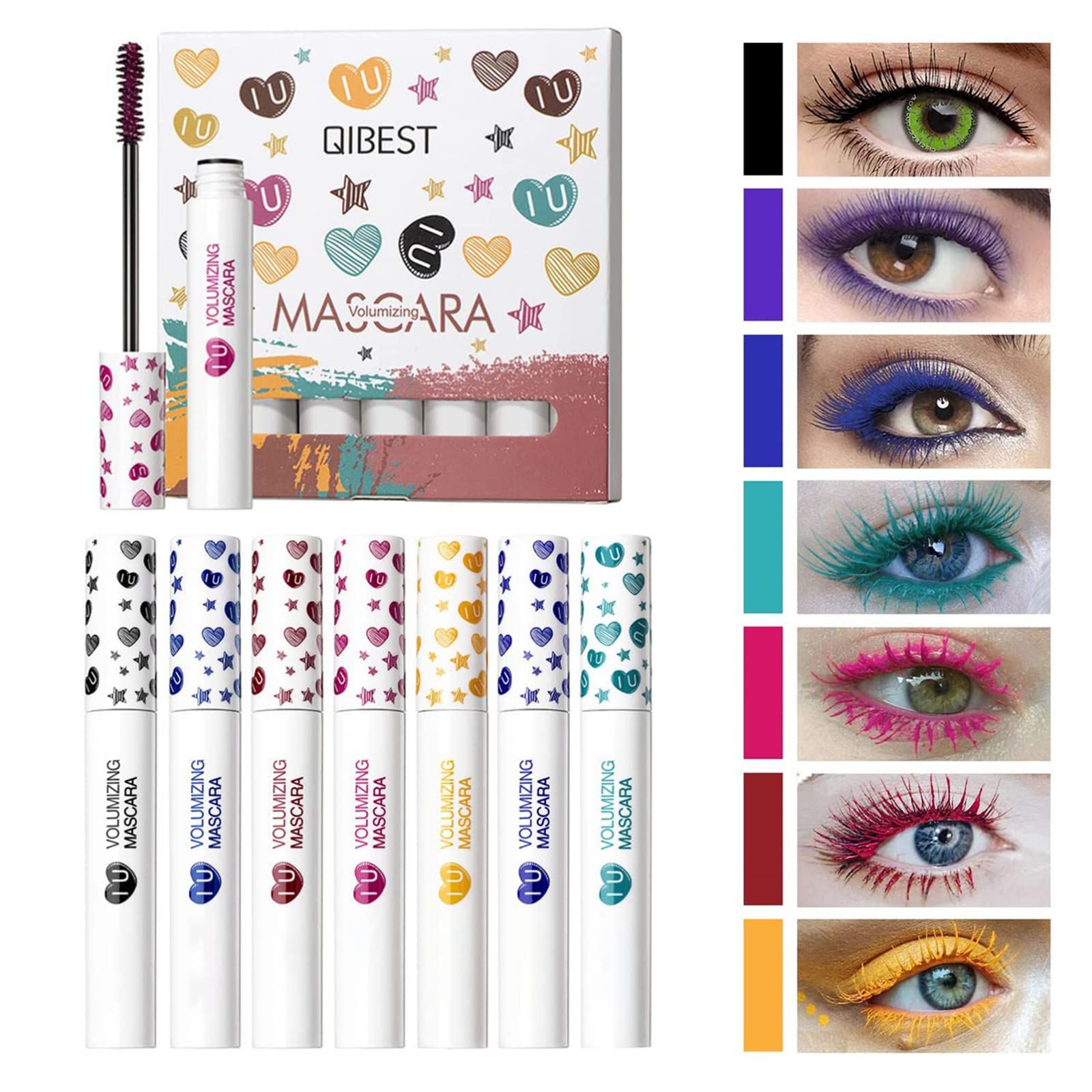 NALACAL Colored Mascara Set 7 Color Colorful Waterproof Mascara for Eyelashes Set, Charming Long Lasting Length Volume Fiber Mascara Eye Makeup