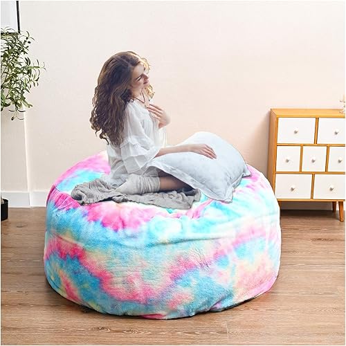 Miniatura 41 de Puf para adultos y niños sin relleno, cómodo y esponjoso, gigante, redondo, funda de puf para sofá perezoso, silla de lectura, silla de piso, 6 Gris