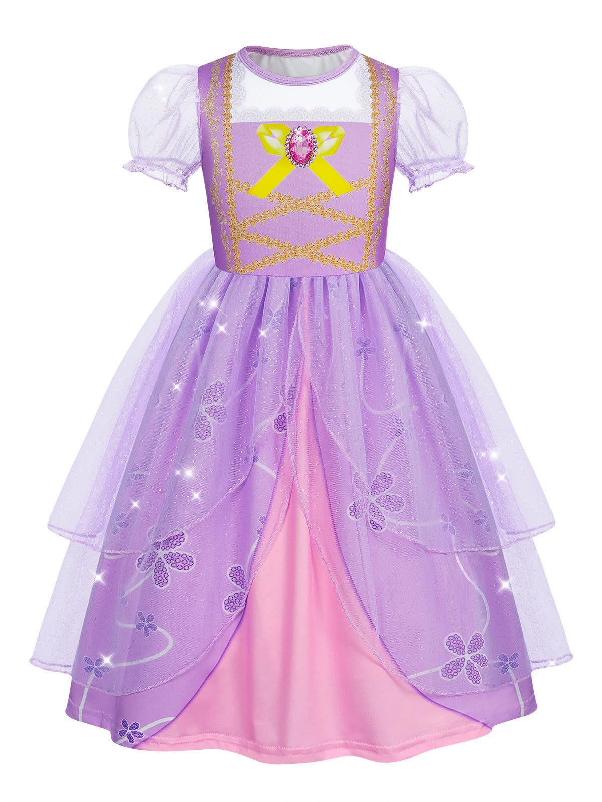 Jurebecia Princess Costumes for Girls Puff Sleeve Fancy Dress Kids Purple Princess Dressing up Halloween Cosplay Dress Outfit 7-8 Years