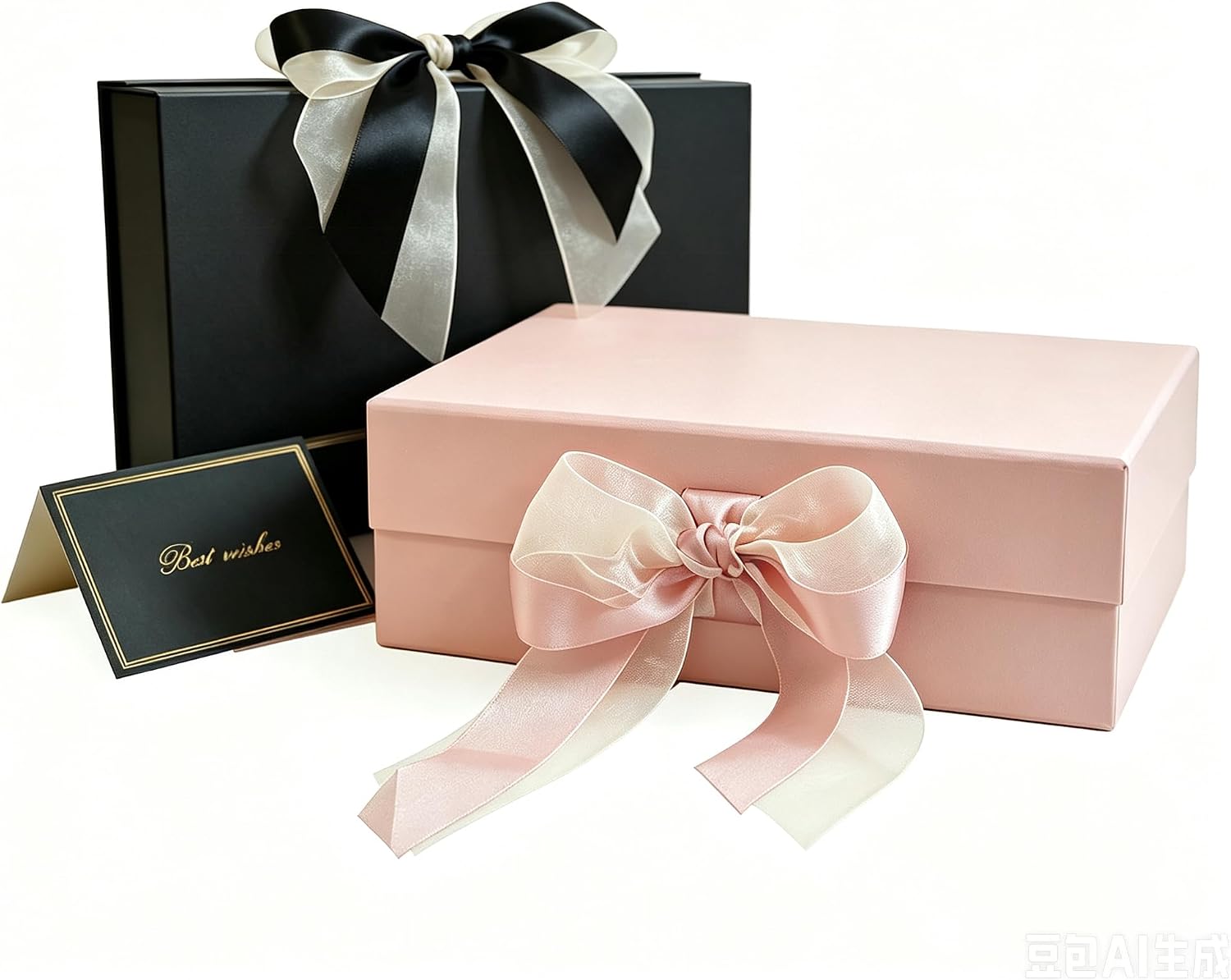 Gift Box with Ribbon, 9.5X7X3.1 Inches, Pink,Black，Cute Box,Birthday Gift box,Luxury for Gift Packaging,Collapsible gift box,Bridesmaid Gifts Boxes, Magnetic Gift Boxe for Wrapping Gifts (black) image 2