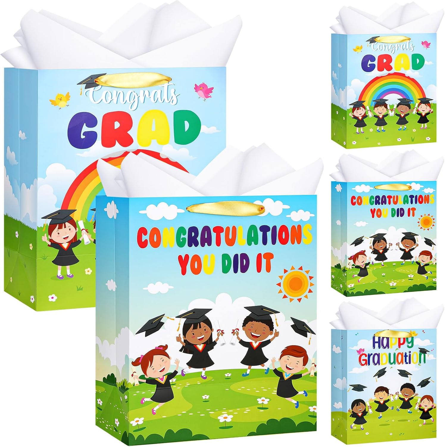 Chunful 15 Pcs Preschool Graduation Gift Bag with Handle and Tissue Paper 11.5 x 5 x 9 Inches Kindergarten Gift Bag for Pre-k Graduation Supplies Gifts