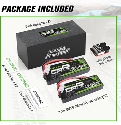 Miniatura 6 de OVONIC 2s Lipo Battery 50C 5200mAh 7.4V Lipo Batería con conector T estilo Dean para automóviles, camiones, barcos, vehículos (2 paquetes) (con