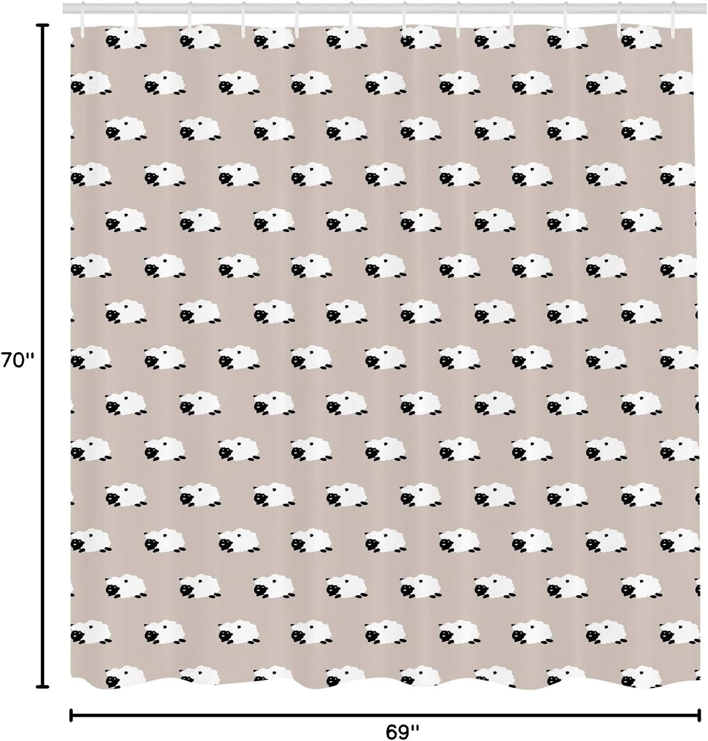 Ambesonne Sheep Shower Curtain, Continuous Jumping Furry Animal Counting to Sleep Theme Pattern, Cloth Fabric Bathroom Decor Set with Hooks, 69" W x 70" L, Pale Tan Charcoal Grey
