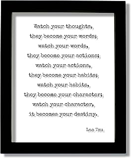 The Burnt Branch Lao Tzu - Floating Quote - Watch your thoughts they become your words actions habits character destiny - Art Print Thinking Self Improvement (Black Frame, 11x14 inches)
