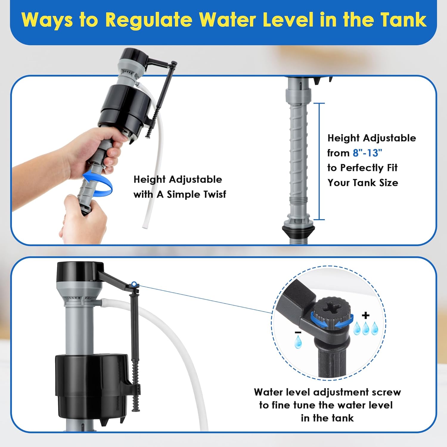 Saillong 1 Pack 2 Inch Universal Toilet Tank Replacement Kit, Include Dual Flush Valve with Push Button, Toilet Fill Valve, Bowl Gasket and Plastic Bolts, Tank Parts Replacement for 2-Piece