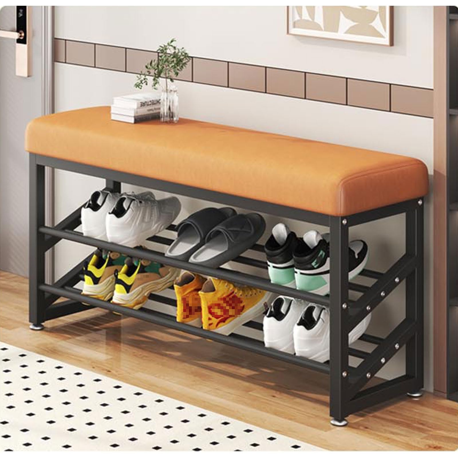Meuble à chaussures moderne orange 100 cm doté d'un tabouret à langer moelleux